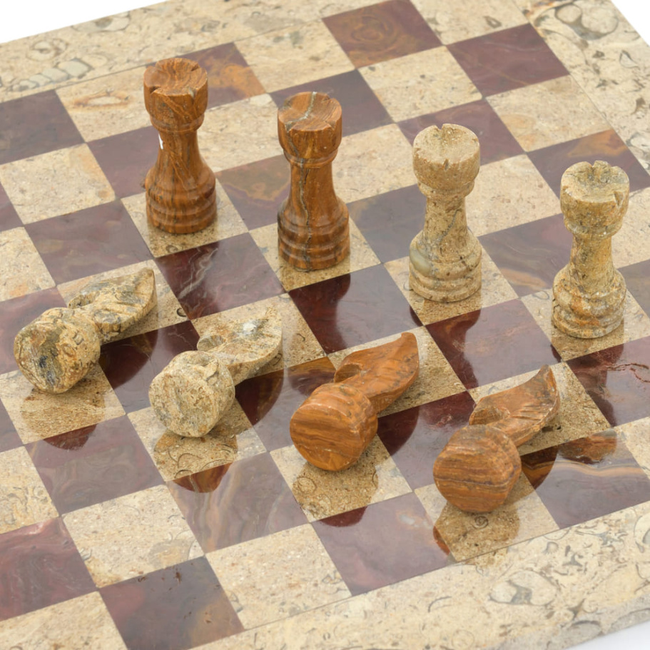 Шахматы из камня "Сицилия" яшма и ракушечник 40 купить в Москве