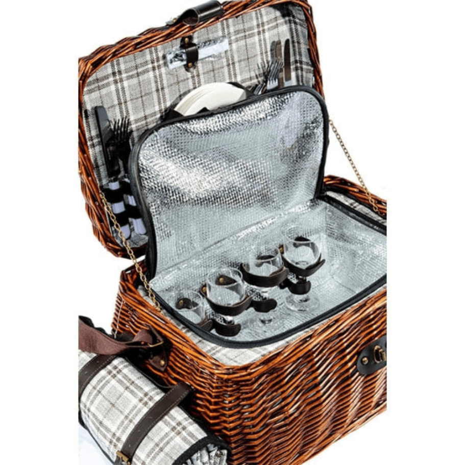 Корзина для пикника Рассвет (на 4 персоны) с пледом купить в Москве