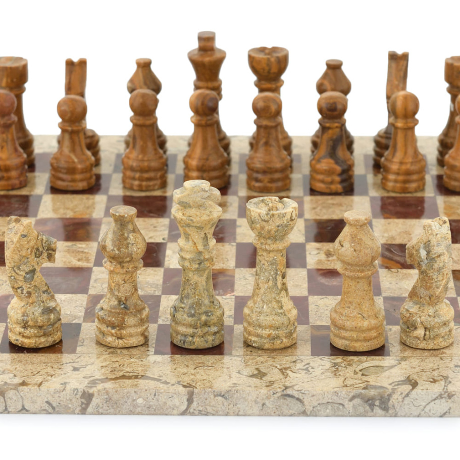 Шахматы из камня "Сицилия" яшма и ракушечник 40 купить в Москве