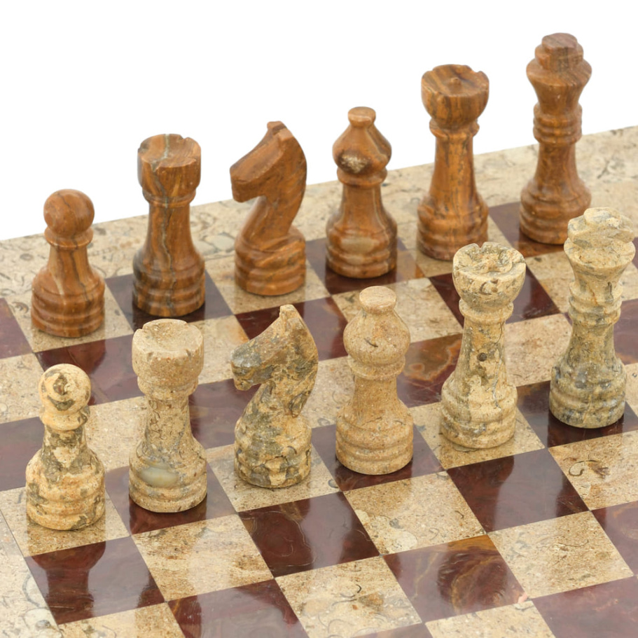 Шахматы из камня "Сицилия" яшма и ракушечник 40 купить в Москве