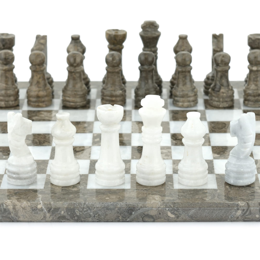 Шахматы из камня "Одиссея" серый мрамор 30 купить в Москве