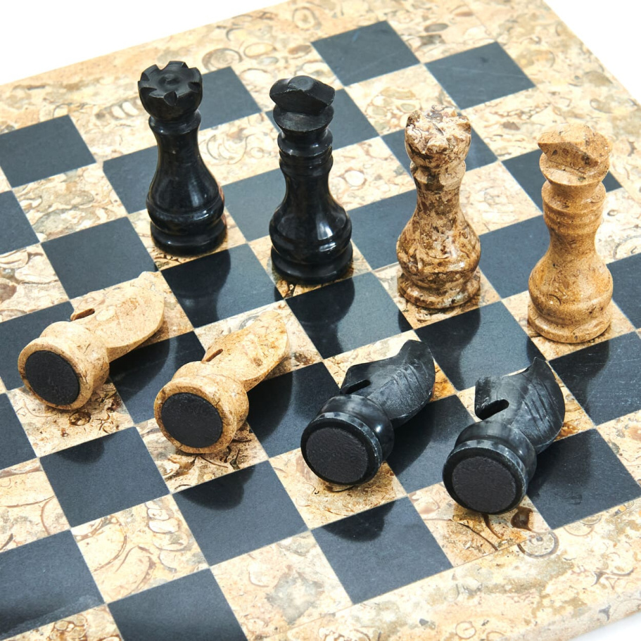 Шахматы каменные "Карфаген" мрамор и ракушечник 40 купить в Москве