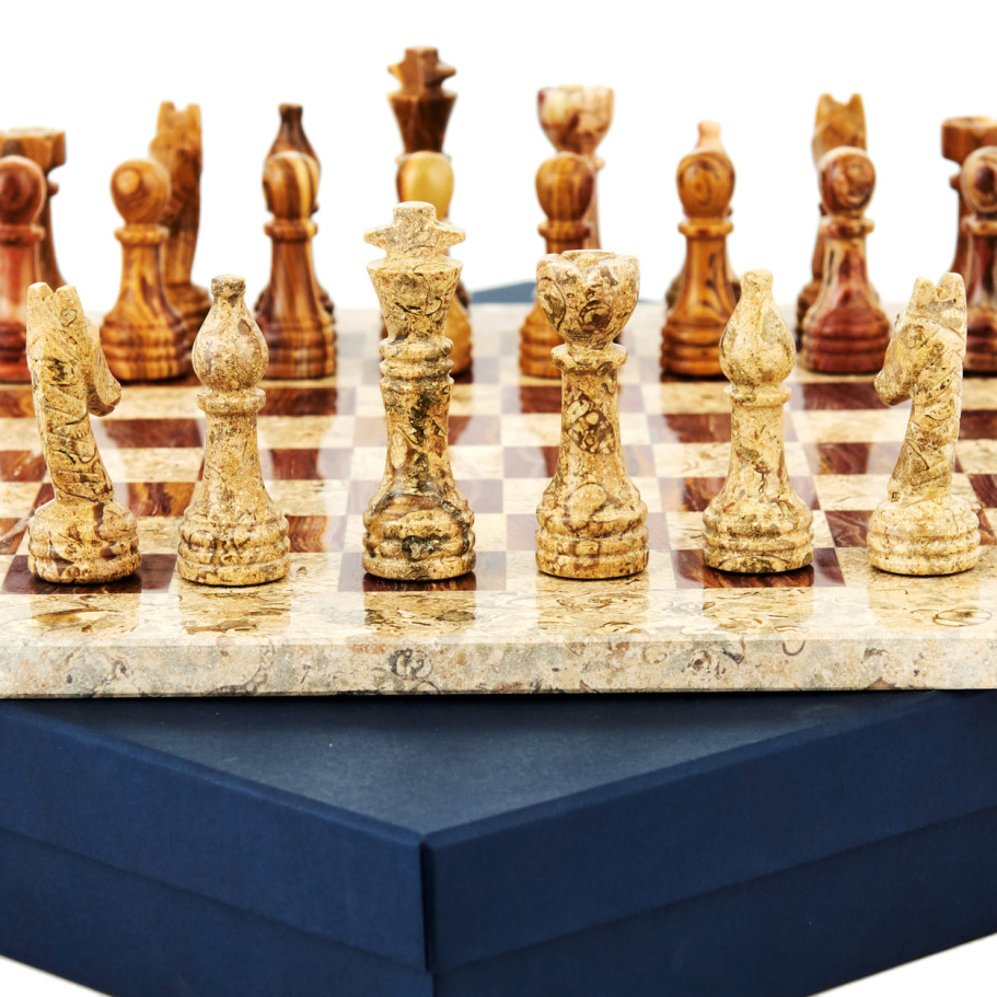 Шахматы каменные "Карфаген" яшма и ракушечник 40 купить в Москве