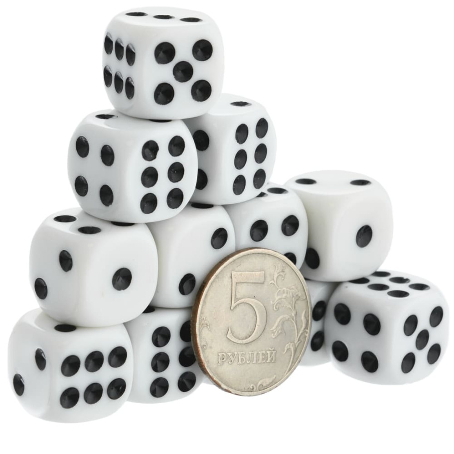 Кости игральные "Стандарт" пластик, белые, 15 мм (2 шт.) купить в Москве