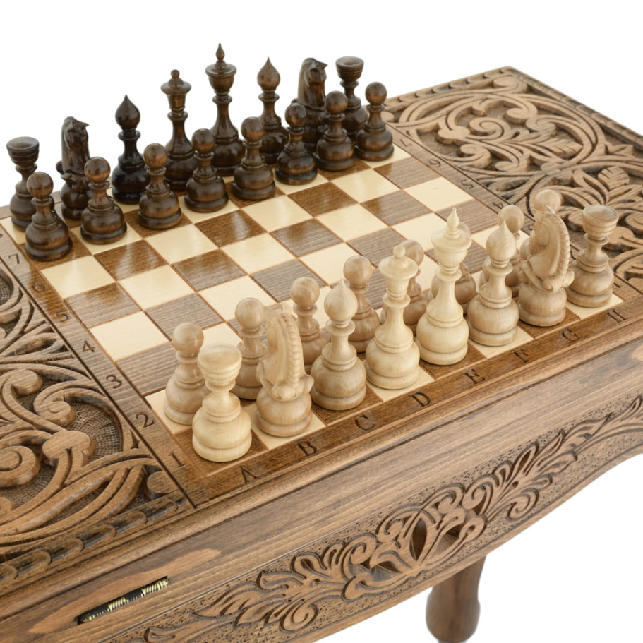 Стол ломберный Шахматы + Нарды резные "Эспада" 60, Harutyunyan купить в Москве