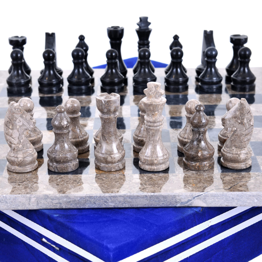 Шахматы из камня "Карфаген" серый и черный мрамор 40 купить в Москве