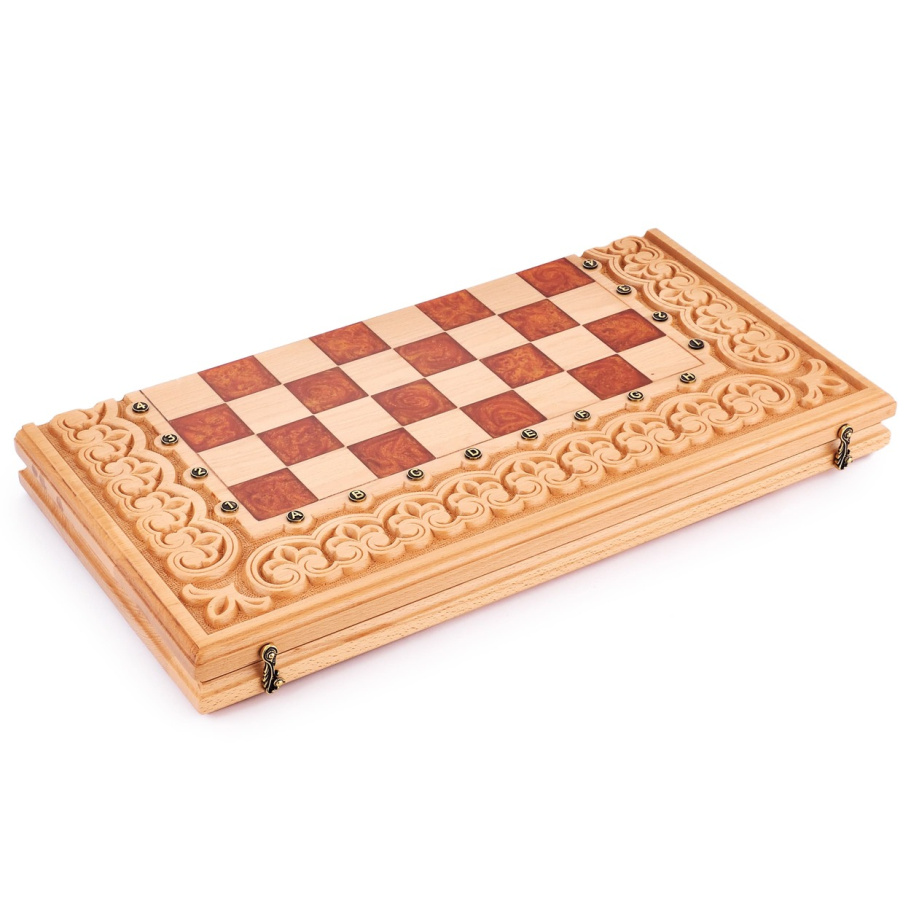 Шахматы + нарды резные "Гелиодор" большие, 60 купить в Москве