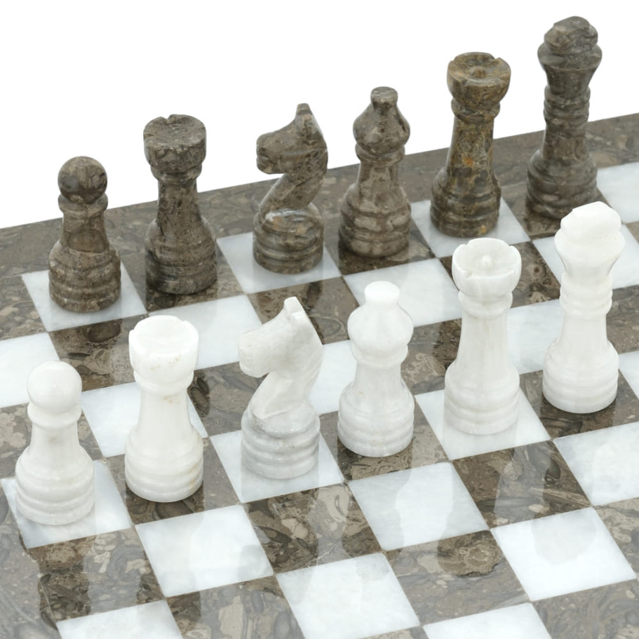 Шахматы из камня "Одиссея" серый мрамор 30 купить в Москве