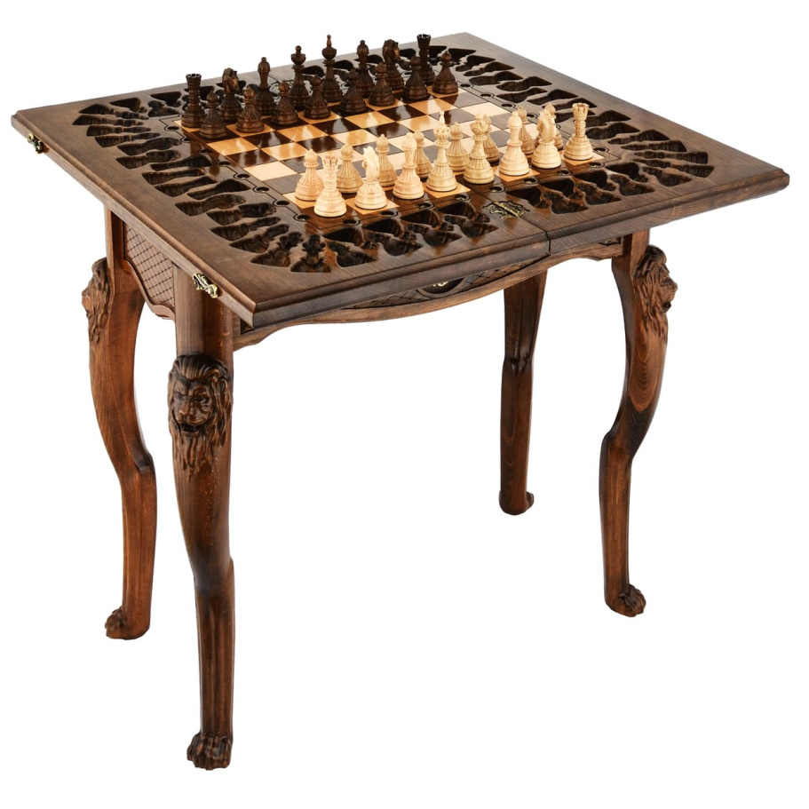 Стол ломберный Шахматы резные "Львиное царство" 60 купить в Москве