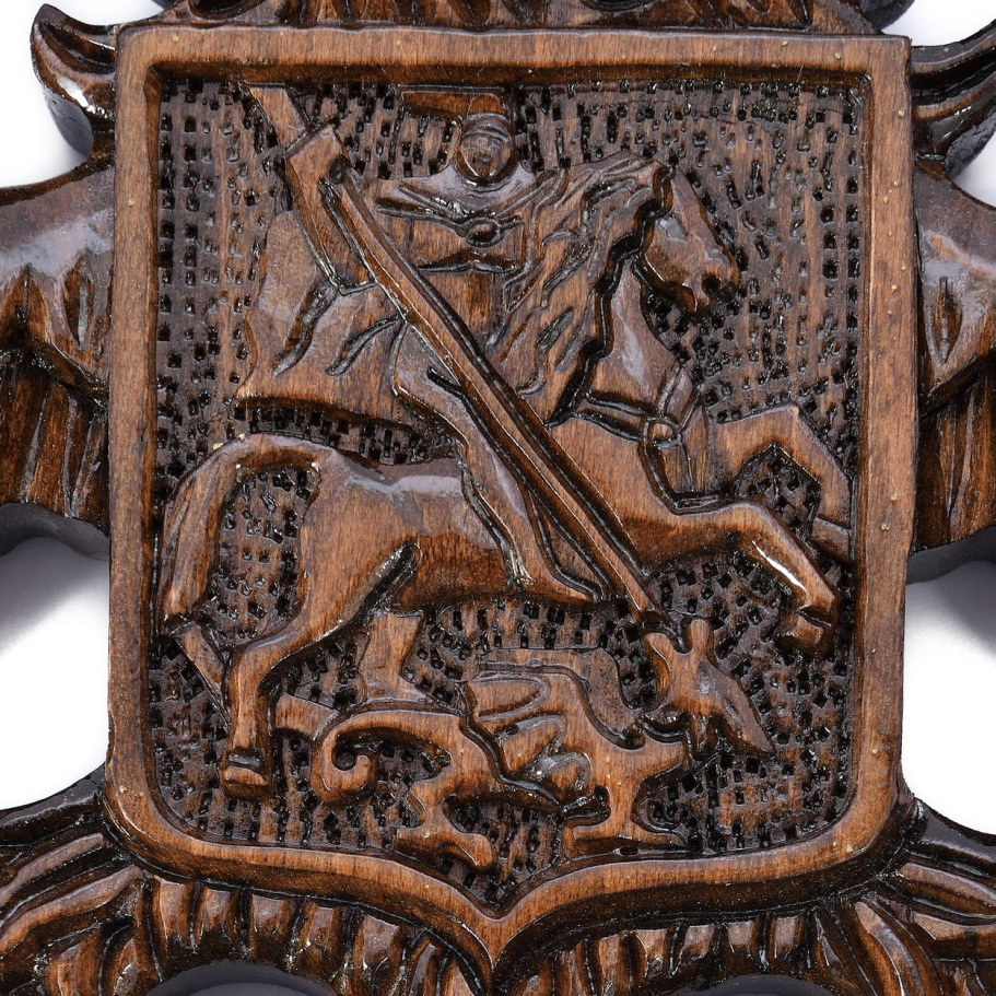 Панно настенное резное "Герб России" из дерева купить в Москве