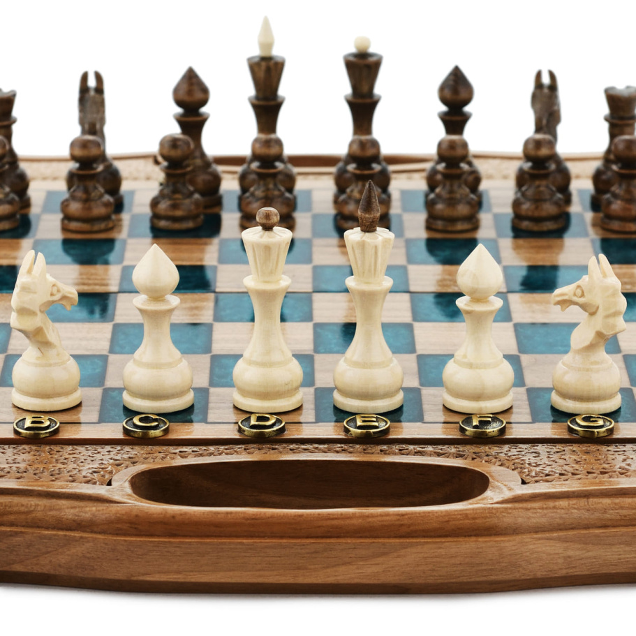 Шахматы + нарды резные "Топаз" 30 купить в Москве