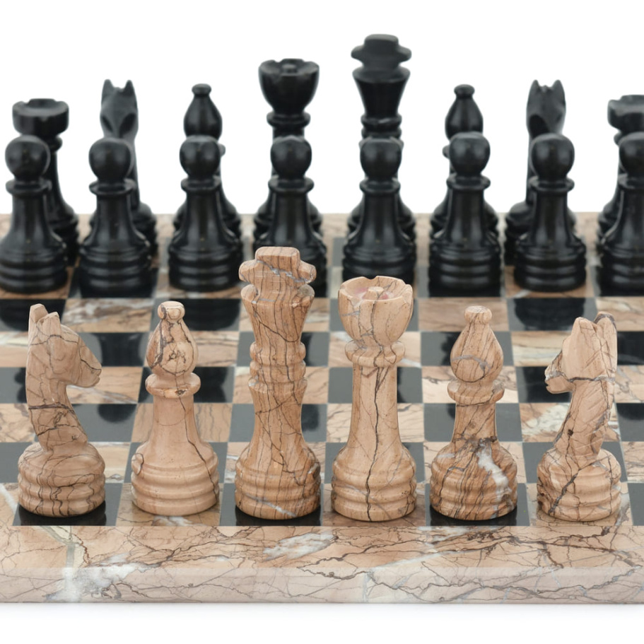 Шахматы из камня "Византия" розовый мрамор 30 купить в Москве Шахматы из камня "Византия" розовый мрамор 30 купить в Москве