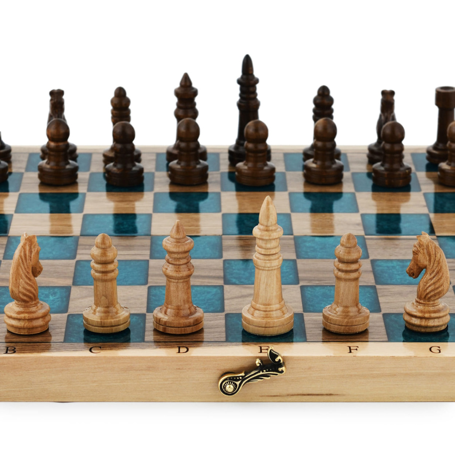 Шахматы + нарды резные "Лазурит" 40 купить в Москве