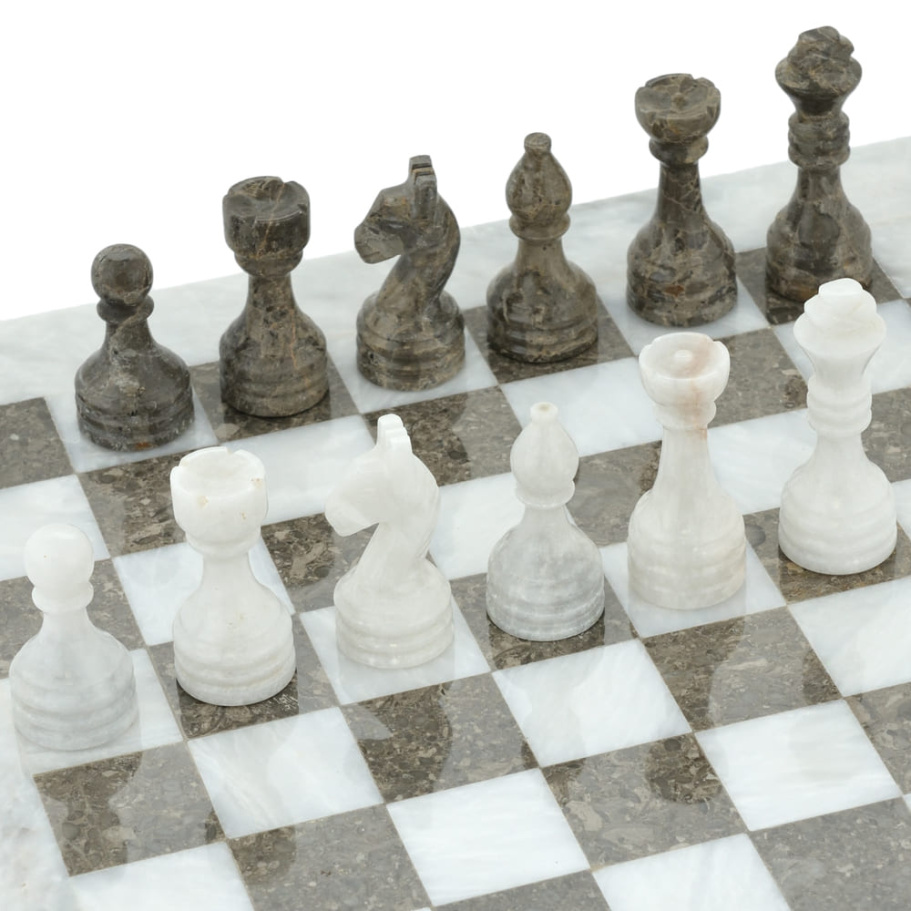Шахматы из камня "Финикия" серый мрамор 30 купить в Москве