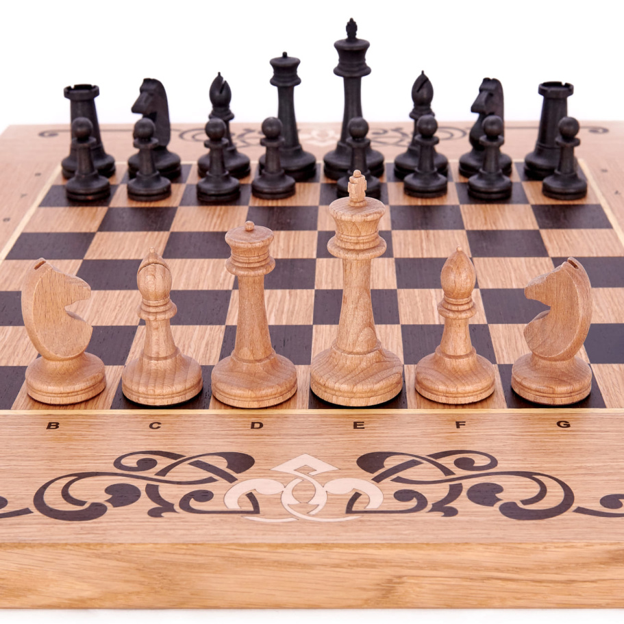 Шахматы + нарды резные "Венеция" дуб купить в Москве