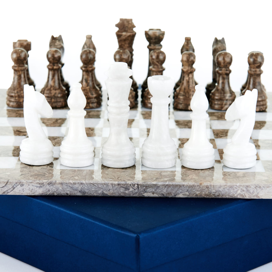 Шахматы из камня "Карфаген" серый мрамор 30 купить в Москве Шахматы из камня "Карфаген" серый мрамор 30 купить в Москве