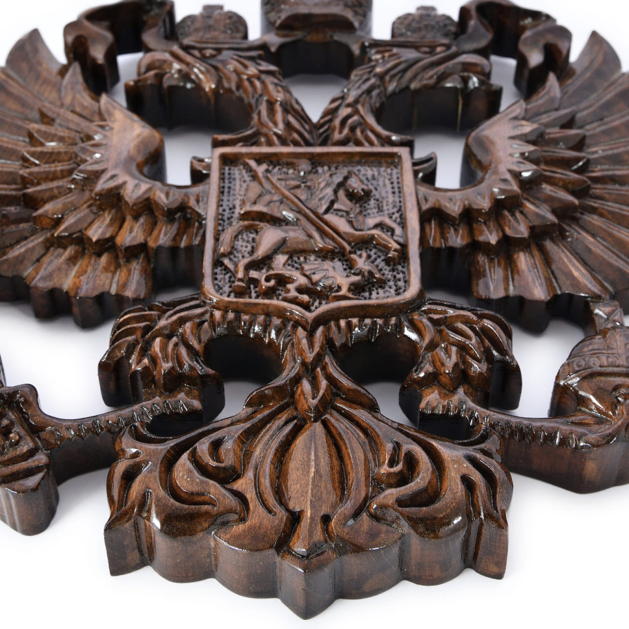 Панно настенное резное "Герб России" из дерева купить в Москве