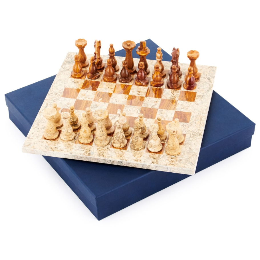 Шахматы каменные "Грация" яшма и ракушечник 30 Шахматы каменные "Грация" яшма и ракушечник 30